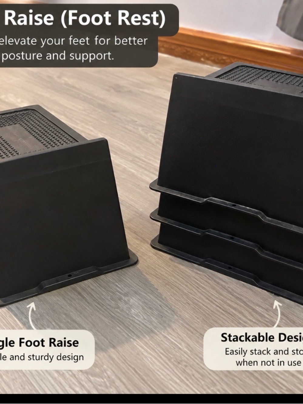 Adjustable Black Stackable Foot Rest – Home Storage & Organization